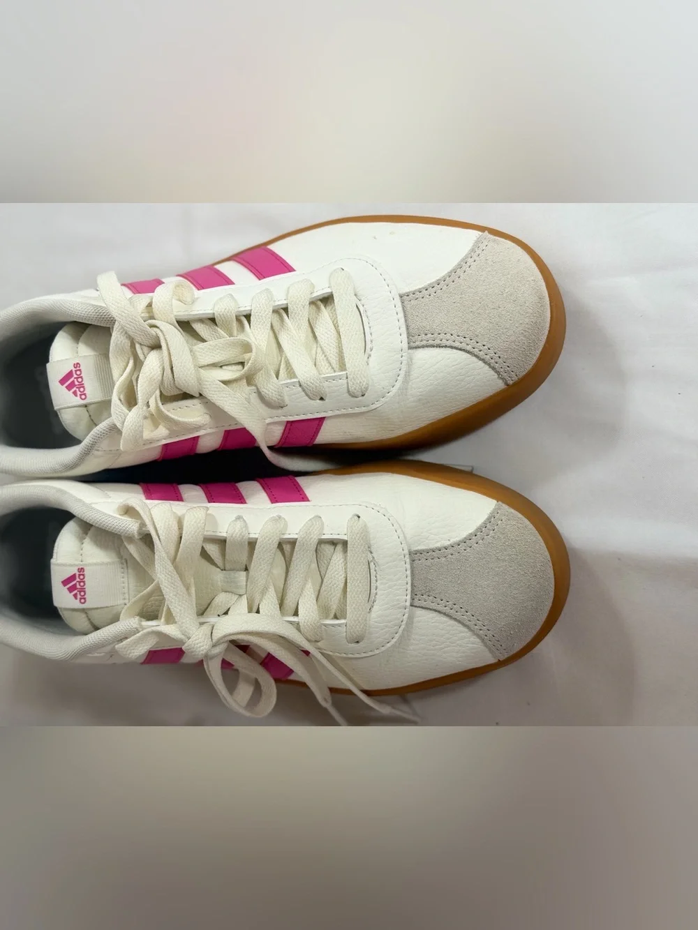 Women's White Leather Sneakers with Pink Stripes